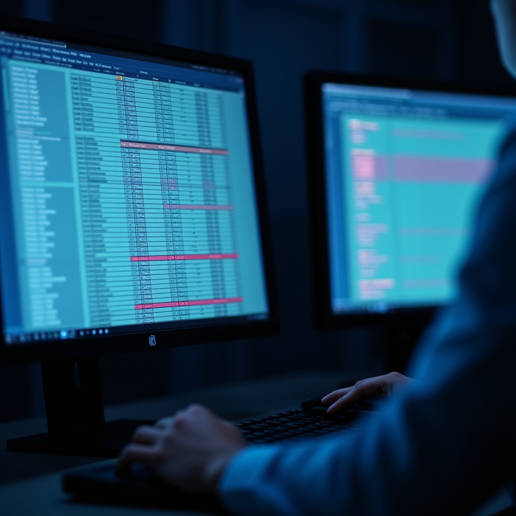 Two monitors displaying spreadsheet-based redirect maps and URL structures during a technical planning session